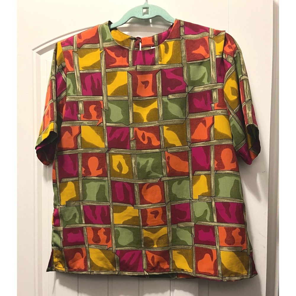 Jordan Blouse Women's Medium Multicolor Art Deco Vintage Geometric Abstract Top